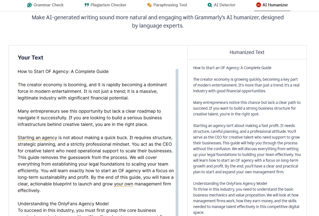 Grammarly free ai humanizer