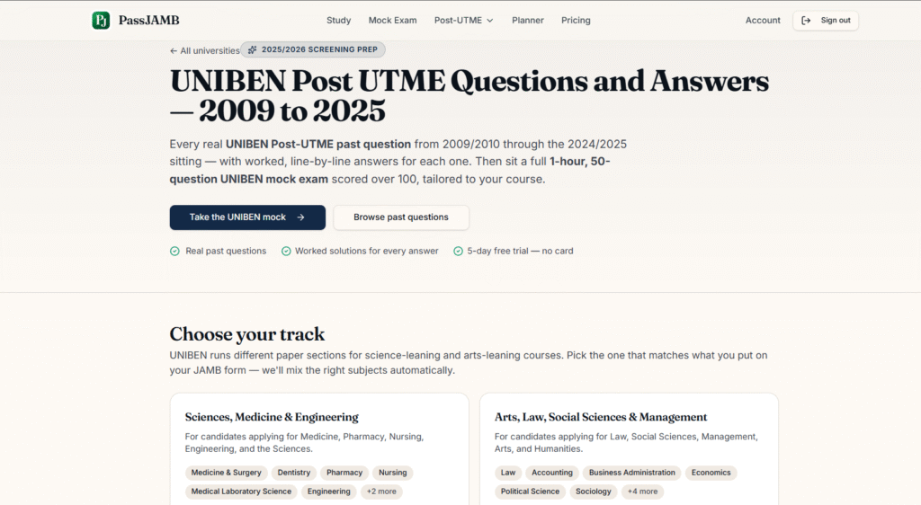 Uniben past questions and answes